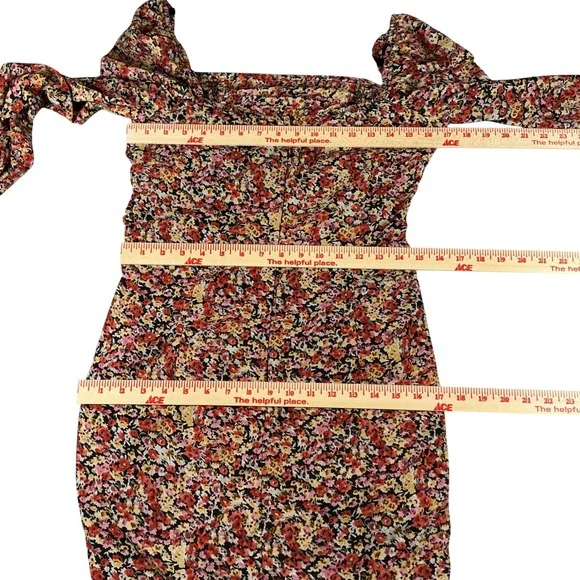 PrettyLittleThing Floral Ruched Mini Dress Long Sleeve Cottagecore Boho Size 10 - Picture 11 of 13